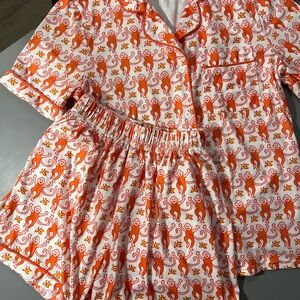 Vibrant Orange and White Monkey Print Pajama Set